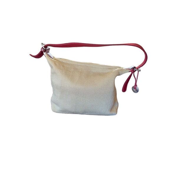 The sak crochet bag with red leather adjustable, trim shoulder bag, 8 x 12 - Picture 2 of 6